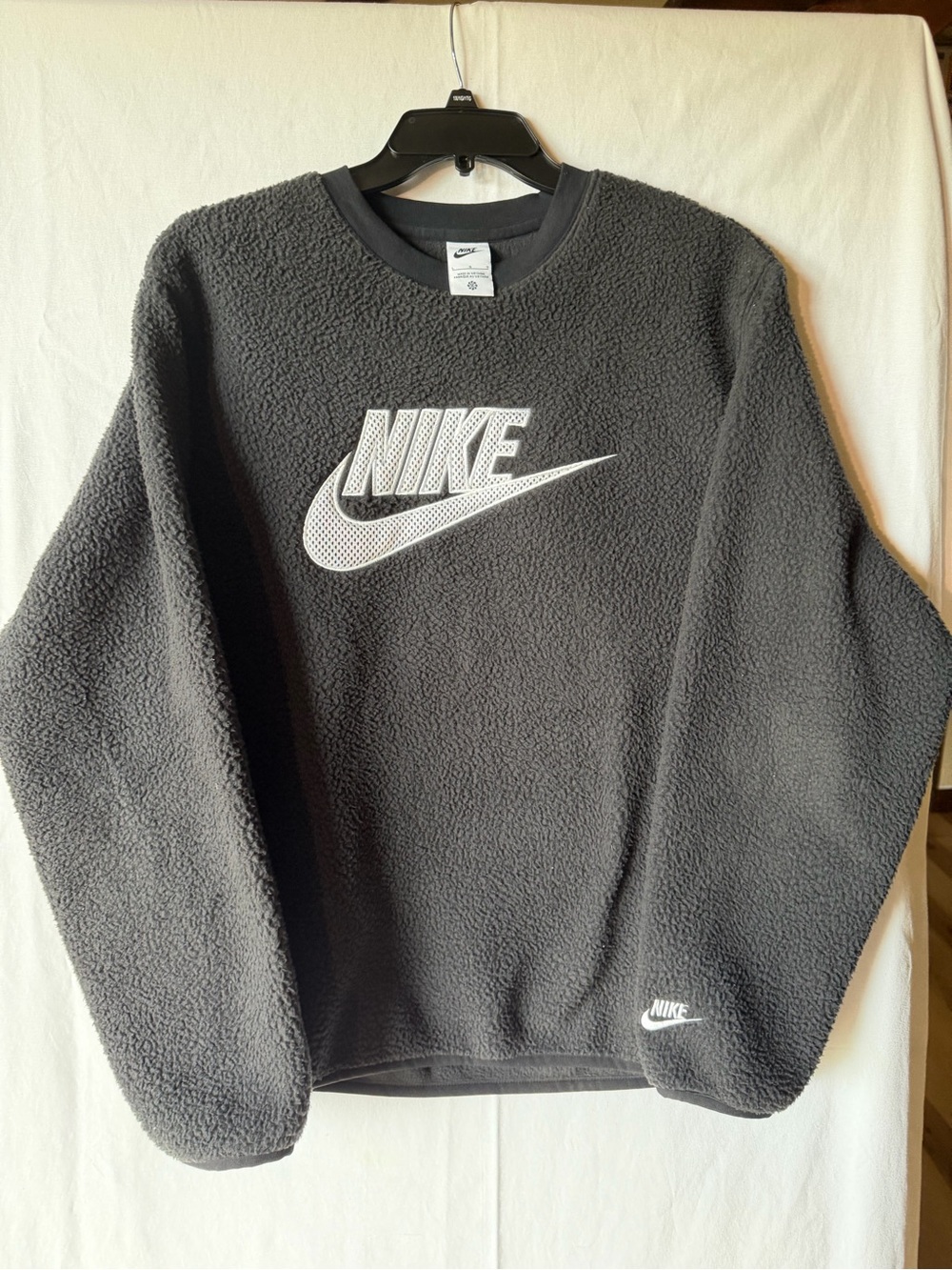 Nike Men’s Charcoal Gray Sherpa Crewneck with White Logo